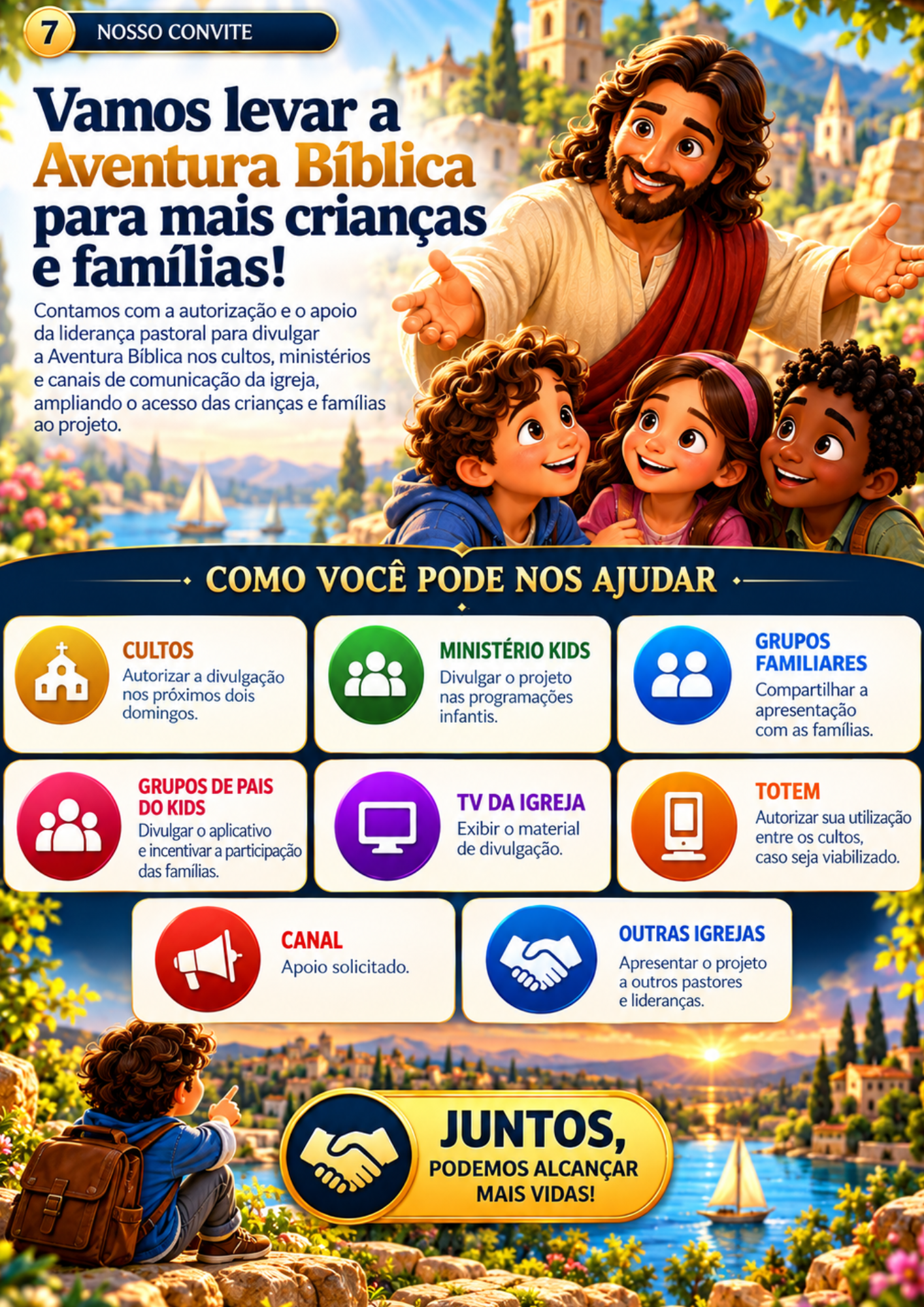 Convite para igrejas e famílias apoiarem o projeto